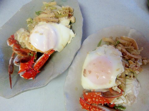 白菜と油揚げ渡り蟹の煮卵